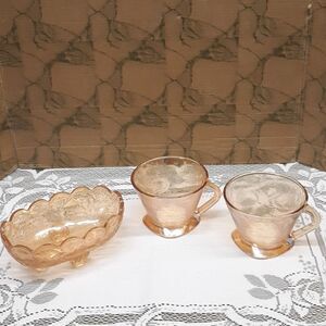 Jeanette Florigold carnival Depression glass, 3-pc bundle
